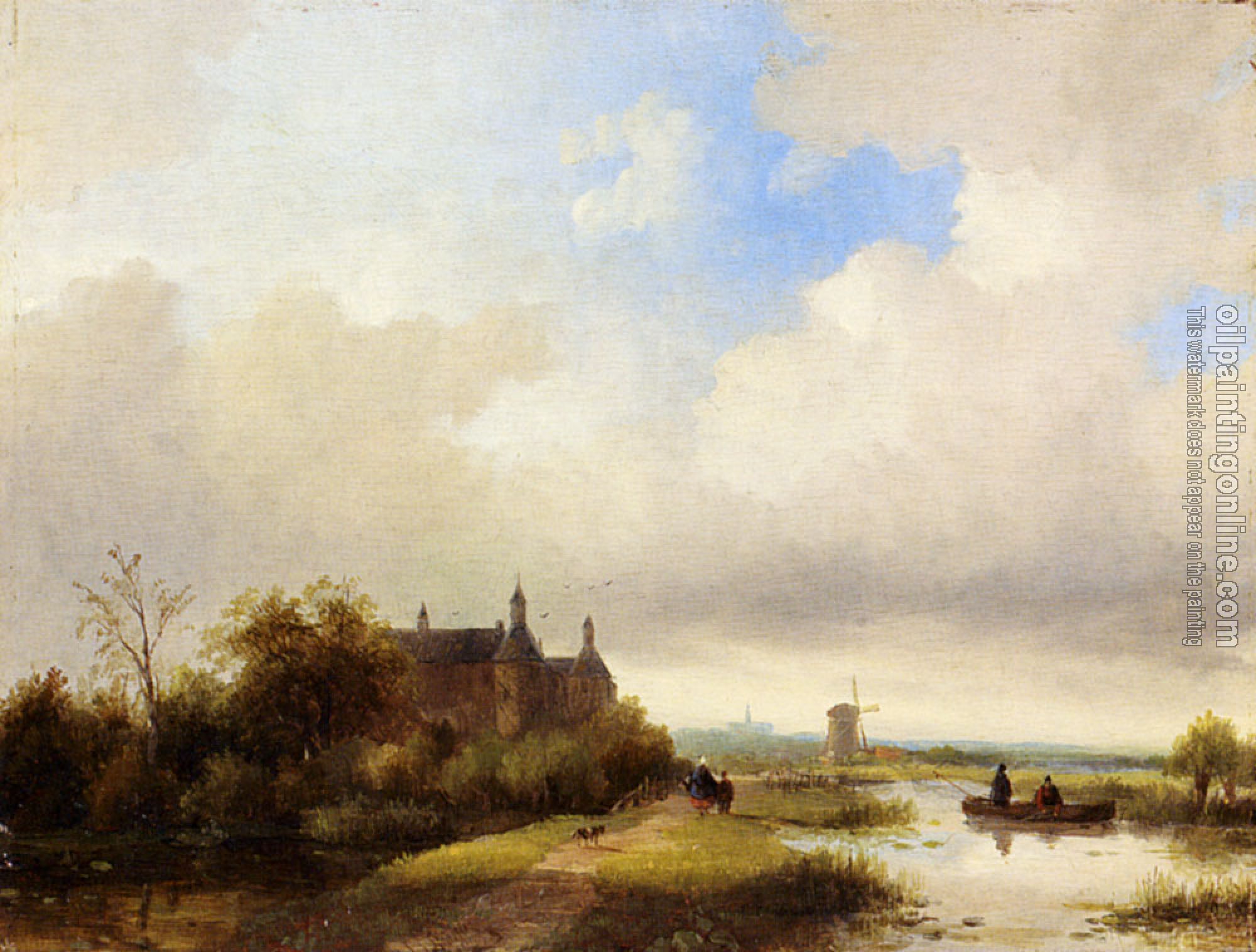 Jan Jacob Coenraad Spohler - Travellers On A Path Haarlem In The Distance